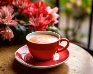 Food Drinks Large red cup of coffee on the table with flowers 171770 10